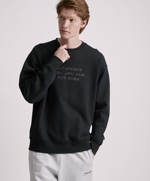Saturdays NYC(サタデーズ ニューヨークシティ )の「Bowery Dobby Weave International Sweatshirt(スウェット・メンズ・ブラック/オリーブ・S/M/L/XL/XXL)」の1枚目の写真