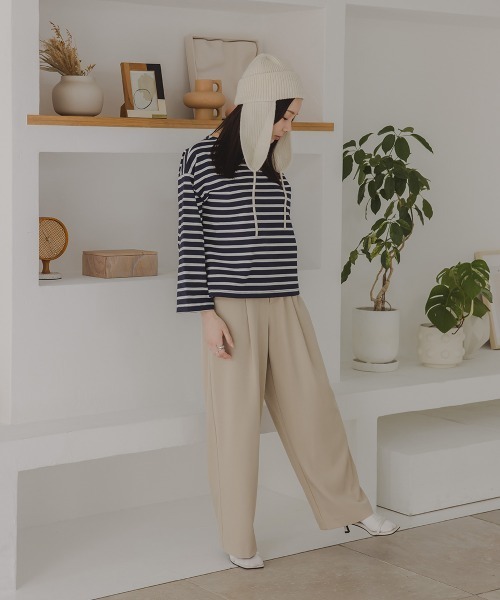 Petitjo（プッチージョ）の「小さいサイズ　バスクボーダーTシャツ　低身長さん・小柄女性（Tシャツ/カットソー・レディース・ホワイト×ブラック/ネイビー×ホワイト・M-L/XS-S）」の10枚目の写真