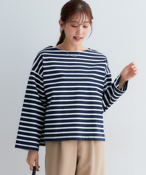 Petitjo（プッチージョ）の「小さいサイズ　バスクボーダーTシャツ　低身長さん・小柄女性（Tシャツ/カットソー・レディース・ホワイト×ブラック/ネイビー×ホワイト・M-L/XS-S）」の17枚目の写真