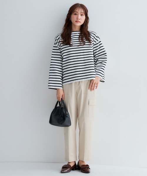 Petitjo（プッチージョ）の「小さいサイズ　バスクボーダーTシャツ　低身長さん・小柄女性（Tシャツ/カットソー・レディース・ホワイト×ブラック/ネイビー×ホワイト・M-L/XS-S）」の14枚目の写真