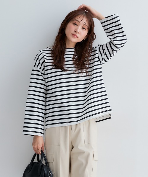 Petitjo（プッチージョ）の「小さいサイズ　バスクボーダーTシャツ　低身長さん・小柄女性（Tシャツ/カットソー・レディース・ホワイト×ブラック/ネイビー×ホワイト・M-L/XS-S）」の13枚目の写真