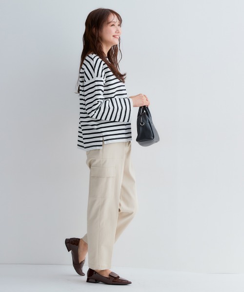 Petitjo（プッチージョ）の「小さいサイズ　バスクボーダーTシャツ　低身長さん・小柄女性（Tシャツ/カットソー・レディース・ホワイト×ブラック/ネイビー×ホワイト・M-L/XS-S）」の15枚目の写真