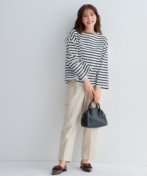 Petitjo（プッチージョ）の「小さいサイズ　バスクボーダーTシャツ　低身長さん・小柄女性（Tシャツ/カットソー・レディース・ホワイト×ブラック/ネイビー×ホワイト・M-L/XS-S）」の16枚目の写真