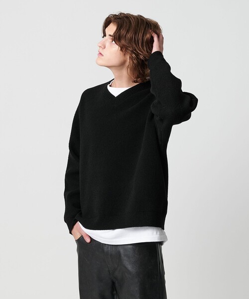 MONKEY TIME（モンキータイム）の「プレーティング クロップド Vネック ニット（ニット/セーター・メンズ・ワインレッド/ブラック・XL/L/M/S）」の5枚目の写真