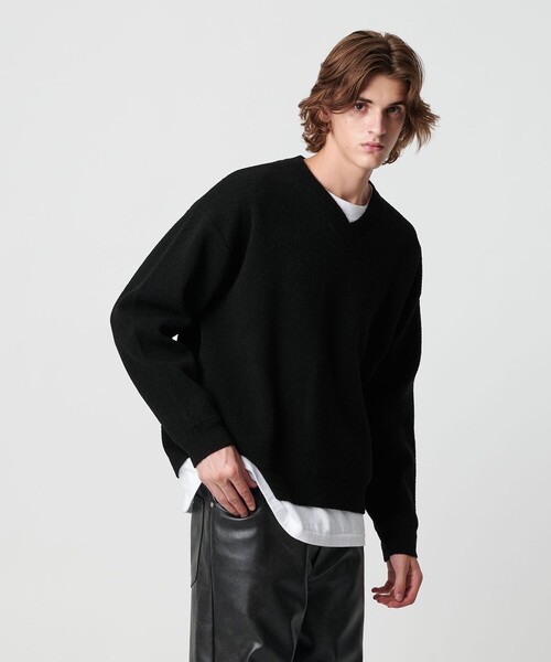 MONKEY TIME（モンキータイム）の「プレーティング クロップド Vネック ニット（ニット/セーター・メンズ・ワインレッド/ブラック・XL/L/M/S）」の7枚目の写真