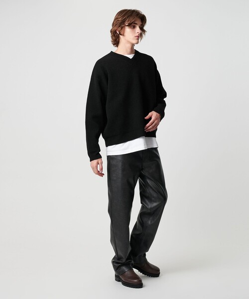 MONKEY TIME（モンキータイム）の「プレーティング クロップド Vネック ニット（ニット/セーター・メンズ・ワインレッド/ブラック・XL/L/M/S）」の11枚目の写真