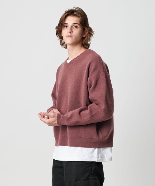 MONKEY TIME（モンキータイム）の「プレーティング クロップド Vネック ニット（ニット/セーター・メンズ・ワインレッド/ブラック・XL/L/M/S）」の13枚目の写真