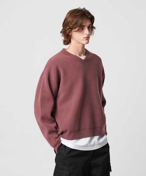 MONKEY TIME（モンキータイム）の「プレーティング クロップド Vネック ニット（ニット/セーター・メンズ・ワインレッド/ブラック・XL/L/M/S）」の15枚目の写真