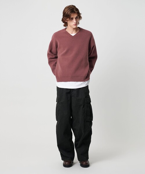 MONKEY TIME（モンキータイム）の「プレーティング クロップド Vネック ニット（ニット/セーター・メンズ・ワインレッド/ブラック・XL/L/M/S）」の18枚目の写真