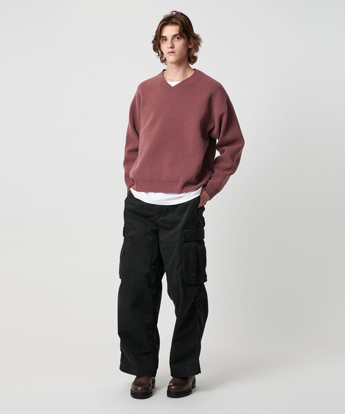 MONKEY TIME（モンキータイム）の「プレーティング クロップド Vネック ニット（ニット/セーター・メンズ・ワインレッド/ブラック・XL/L/M/S）」の19枚目の写真