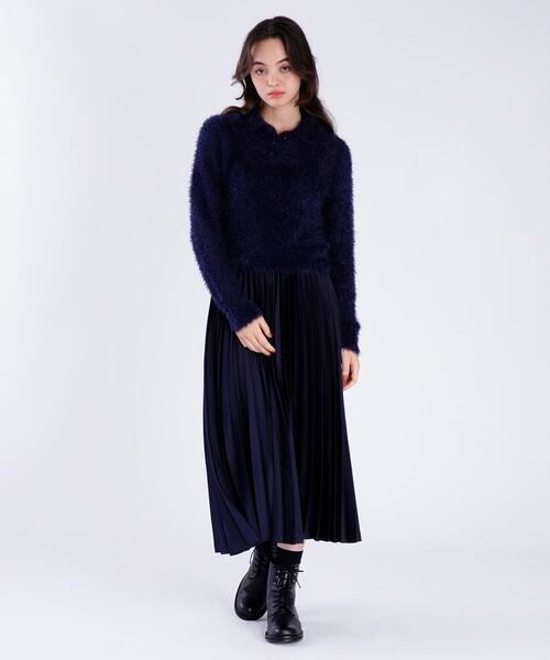 To b. by agnes b.（トゥービーバイアニエスベー）の「サテン プリーツ スカート（スカート・レディース・ネイビー・FREE）」の4枚目の写真