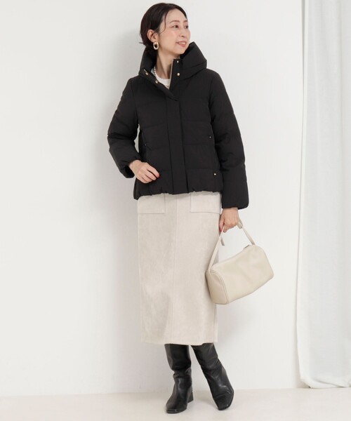 MICO COULIER（ミコクリエ）の「《撥水》ストレッチライトタフタショートコート（ダウンジャケット/コート・レディース・キナリ/ブラック/チャコールグレー/グレイッシュベージュ・38）」の5枚目の写真