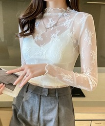 シースルーレーストップス 花柄 刺繍」に該当するファッション