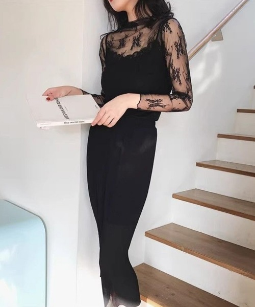 SEU(エスイーユー)の「レース チュール トップス レディース シースルーレース 長袖 ハイネック シアートップス 総レース レイヤード 重ね着 韓国ファッション SEU(シャツ/ブラウス・レディース・ベージュ/ホワイト/グレー/ライトブラウン/ブラック・フリー)」の20枚目の写真
