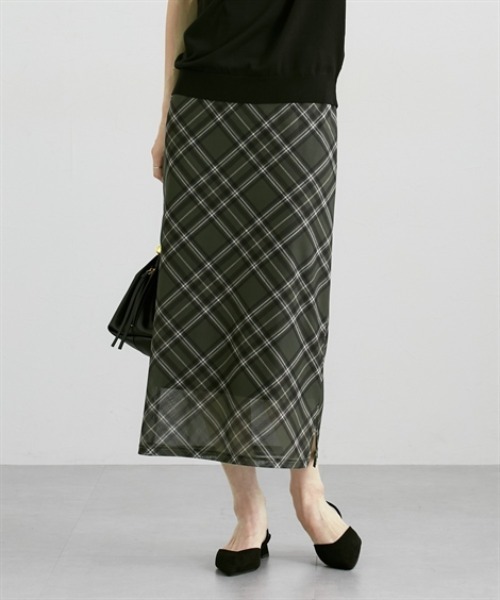 nissen（ニッセン）の「シアーチェック柄ナロースカート（スカート・レディース・カーキ/ブルー/ブラウン・M/L/LL）」の3枚目の写真