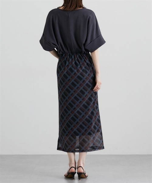 nissen（ニッセン）の「シアーチェック柄ナロースカート（スカート・レディース・カーキ/ブルー/ブラウン・M/L/LL）」の7枚目の写真