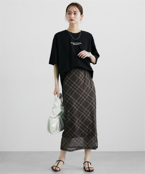 nissen（ニッセン）の「シアーチェック柄ナロースカート（スカート・レディース・カーキ/ブルー/ブラウン・M/L/LL）」の9枚目の写真