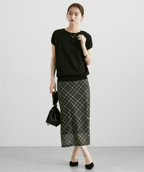 nissen（ニッセン）の「シアーチェック柄ナロースカート（スカート・レディース・カーキ/ブルー/ブラウン・M/L/LL）」の11枚目の写真