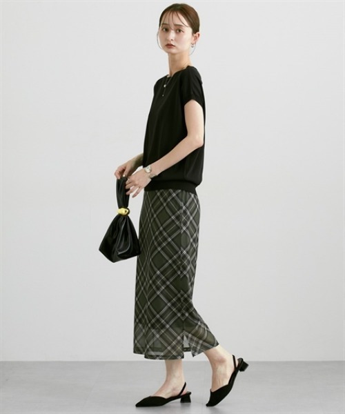 nissen（ニッセン）の「シアーチェック柄ナロースカート（スカート・レディース・カーキ/ブルー/ブラウン・M/L/LL）」の12枚目の写真