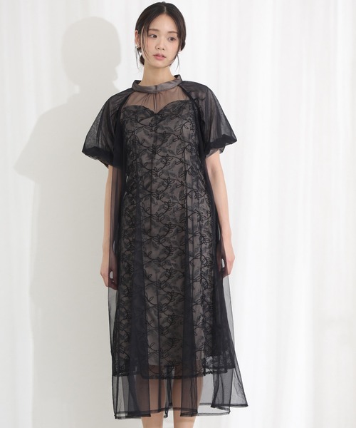 PourVous(プールヴー)の「結婚式 二次会 パーティー ドレス エシリアルブルームレイヤード Aライン シアーロング丈&袖あり セレモニー フォーマル オケージョンドレス 同窓会 成人式 お呼ばれ 謝恩会 20代 30代(ドレス・レディース・チャコール/ブラック/グレー・S/M)」の1枚目の写真