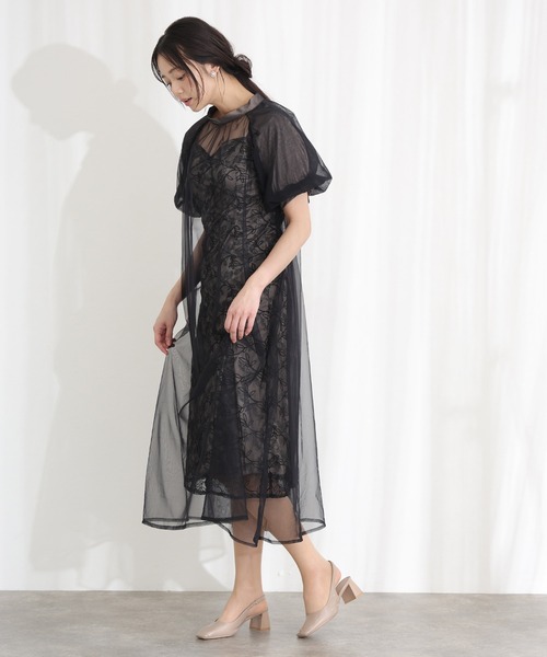 PourVous(プールヴー)の「結婚式 二次会 パーティー ドレス エシリアルブルームレイヤード Aライン シアーロング丈&袖あり セレモニー フォーマル オケージョンドレス 同窓会 成人式 お呼ばれ 謝恩会 20代 30代(ドレス・レディース・チャコール/ブラック/グレー・S/M)」の4枚目の写真