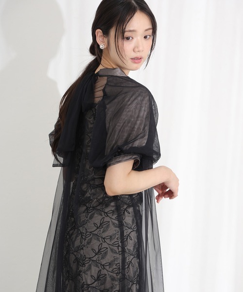 PourVous(プールヴー)の「結婚式 二次会 パーティー ドレス エシリアルブルームレイヤード Aライン シアーロング丈&袖あり セレモニー フォーマル オケージョンドレス 同窓会 成人式 お呼ばれ 謝恩会 20代 30代(ドレス・レディース・チャコール/ブラック/グレー・S/M)」の5枚目の写真