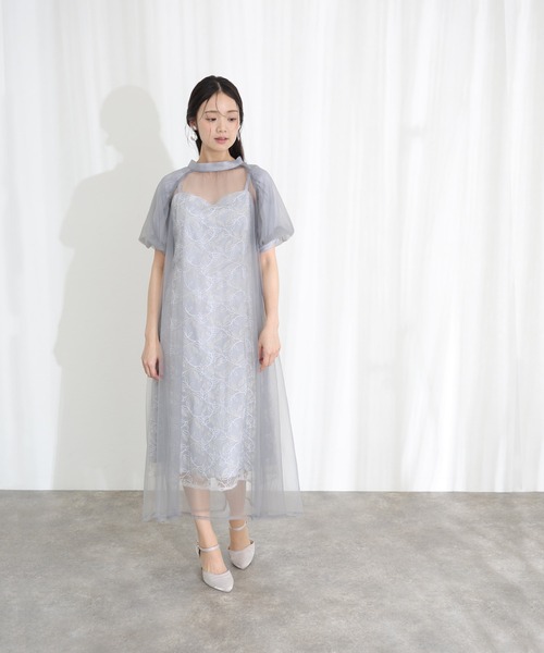 PourVous(プールヴー)の「結婚式 二次会 パーティー ドレス エシリアルブルームレイヤード Aライン シアーロング丈&袖あり セレモニー フォーマル オケージョンドレス 同窓会 成人式 お呼ばれ 謝恩会 20代 30代(ドレス・レディース・チャコール/ブラック/グレー・S/M)」の11枚目の写真