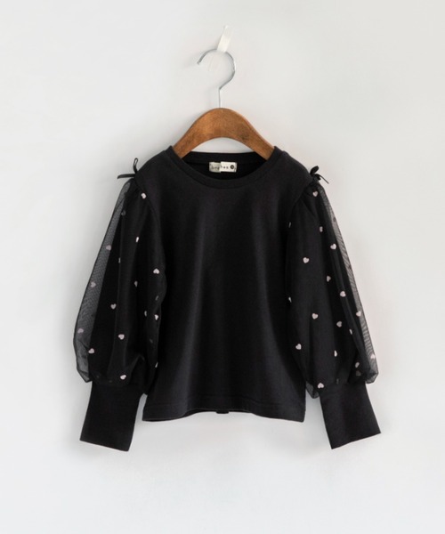 BRANSHES（ブランシェス）の「袖チュール長袖Tシャツ（Tシャツ/カットソー・キッズ・ラベンダー/ブラック・90/100/130/80/120/140/110/150）」の2枚目の写真