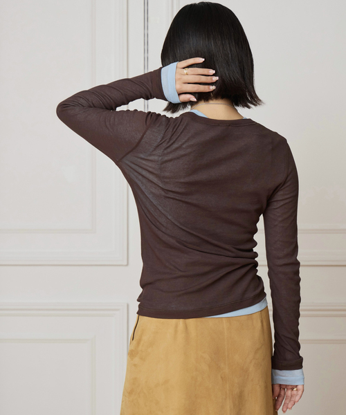 IENA LA BOUCLE(イエナラブークル)の「《追加》IENA LA BOUCLE 水撚りガスフライスクルーロングTシャツ(Tシャツ/カットソー・レディース・ホワイト/サックスブルー/ブラック/ブラウン・FREE)」の3枚目の写真
