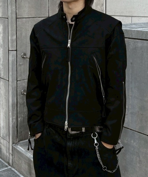 Chikashitsu +(チカシツプラス)の「【Chikashitsu +】suede biker jacket / 【チカシツプラス】スエードバイカージャケット <着用動画あり>(ブルゾン・メンズ・ブラック/ブラウン・M/L)」の5枚目の写真
