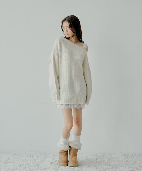 Chico（チコ）の「ワンショルレースニットミニワンピース（ワンピース・レディース・アイボリー/チャコールグレー/ピンク・FREE）」の21枚目の写真