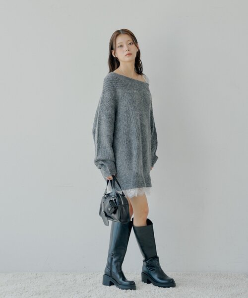 Chico（チコ）の「ワンショルレースニットミニワンピース（ワンピース・レディース・アイボリー/チャコールグレー/ピンク・FREE）」の13枚目の写真