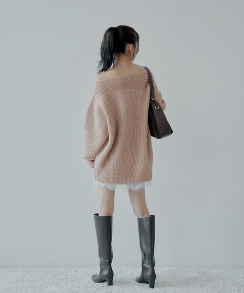 Chico（チコ）の「ワンショルレースニットミニワンピース（ワンピース・レディース・アイボリー/チャコールグレー/ピンク・FREE）」の14枚目の写真