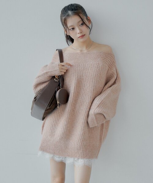 Chico（チコ）の「ワンショルレースニットミニワンピース（ワンピース・レディース・アイボリー/チャコールグレー/ピンク・FREE）」の12枚目の写真