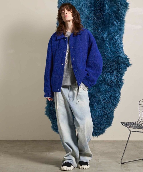 UNISEX》Oni-Waffle Flower Embroidery Prime-Over Crew Neck Knit