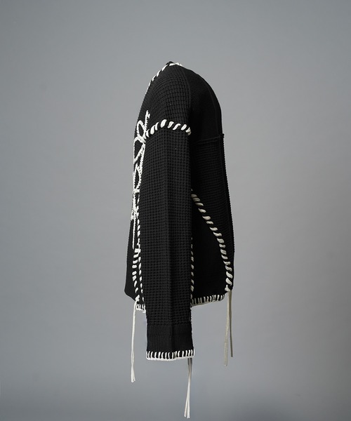 UNISEX》Oni-Waffle Flower Embroidery Prime-Over Crew Neck Knit