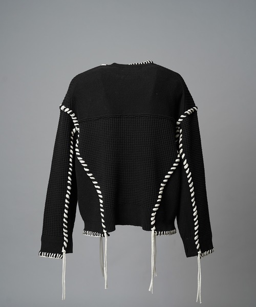 UNISEX》Oni-Waffle Flower Embroidery Prime-Over Crew Neck Knit