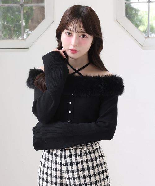 オフショルフェイクファーニット（ニット/セーター）｜one after