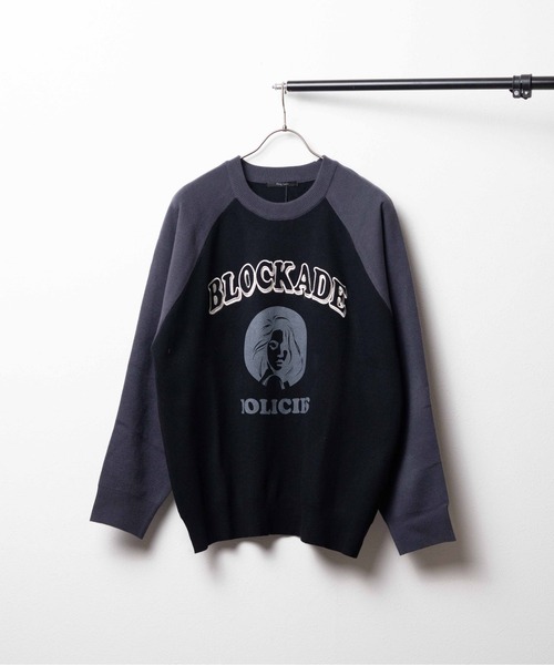 Bling Leads(ブリングリーズ)の「【RES】【Bling Leads】ラグランプリント刺繍クルー/N(Tシャツ/カットソー・メンズ・ブラック/ブラウン・FREE)」の1枚目の写真