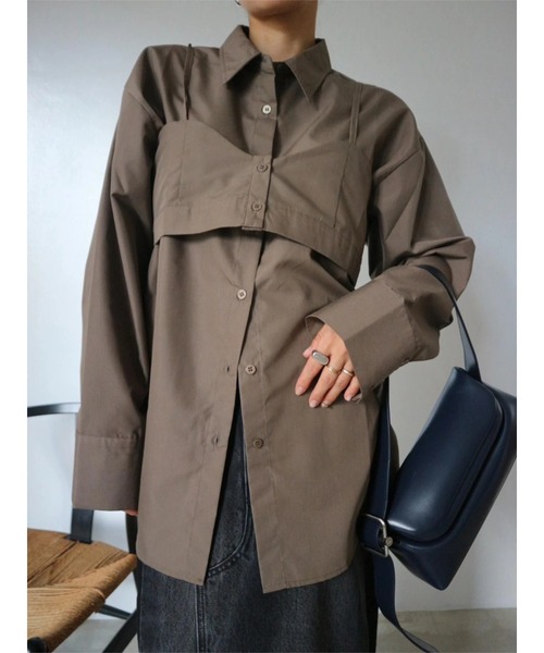 TRUNC(トランクエイティーエイト)の「2way Bustier Shirt(シャツ/ブラウス・レディース・ブラウン/ブルー・FREE)」の2枚目の写真