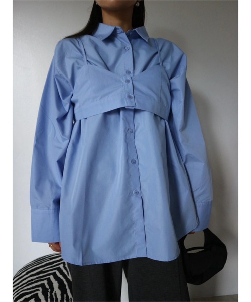 TRUNC(トランクエイティーエイト)の「2way Bustier Shirt(シャツ/ブラウス・レディース・ブラウン/ブルー・FREE)」の1枚目の写真