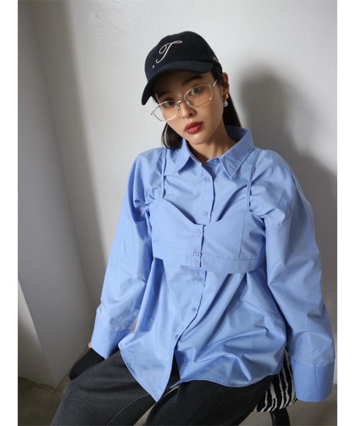 TRUNC(トランクエイティーエイト)の「2way Bustier Shirt(シャツ/ブラウス・レディース・ブラウン/ブルー・FREE)」の4枚目の写真