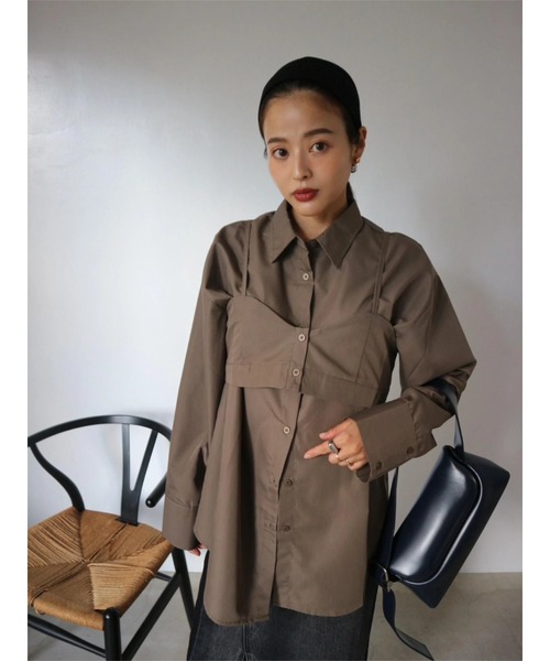 TRUNC(トランクエイティーエイト)の「2way Bustier Shirt(シャツ/ブラウス・レディース・ブラウン/ブルー・FREE)」の6枚目の写真