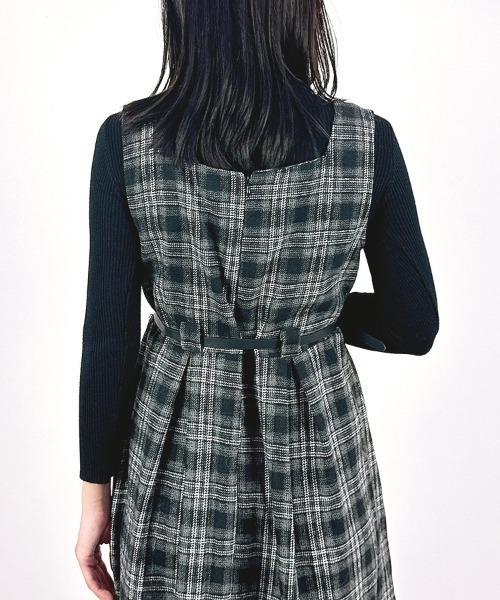 CLOTHY(クロシィ)の「【インナーと細ベルトがセットになった3点セット♪】インナー付グレンチェックワンピース(ワンピース・レディース・チャコールグレー/オフホワイト・FREE)」の7枚目の写真