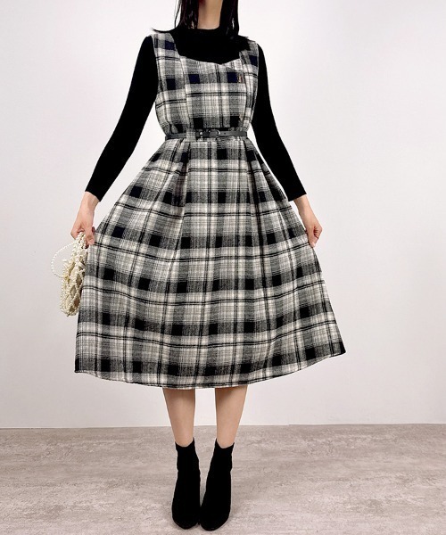 CLOTHY(クロシィ)の「【インナーと細ベルトがセットになった3点セット♪】インナー付グレンチェックワンピース(ワンピース・レディース・チャコールグレー/オフホワイト・FREE)」の11枚目の写真