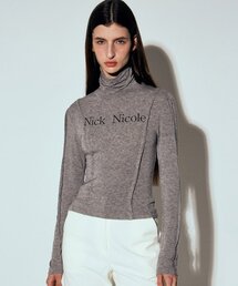 NICOLE PINTUCK LINE TURTLENECK TOP_GRAY