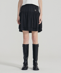 Fallett（ファレット）の「レイヤードシャーリングミニスカートブラック（スカート）」