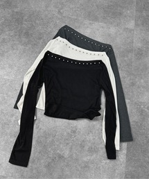 jiasecond.（ジアセカンド）の「【jiasecond.】スタッズワンショルトップス / トップス カットソー 長袖 ワンショルダー カシメ 鋲 ストレッチ ブラック ホワイト グレー ZOZOTOWN限定（Tシャツ/カットソー）」