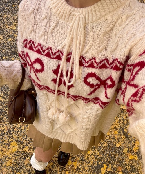 セール】【HolidayCollection】カウチン風ニットプルオーバー（ニット