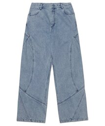 CURVED LINE DENIM PANTS - WHITE BLUE